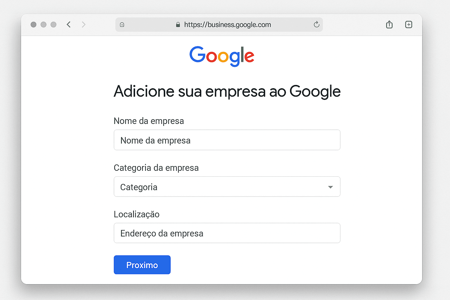 Por que minha empresa não aparece no Google? Veja os 5 erros fatais!(e como resolver) - Renoma Digital Interface do Google mostrando a opção de adicionar uma nova empresa ao Perfil da Empresa