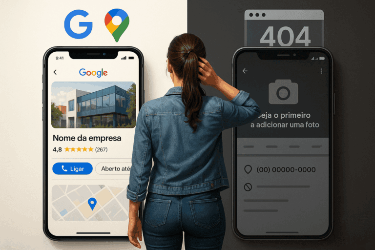 Perfil da Empresa no Google | Atraia Clientes Locais - Renoma Digital Empreendedor diante de dois caminhos: um perfil completo no Google e outro sem informações