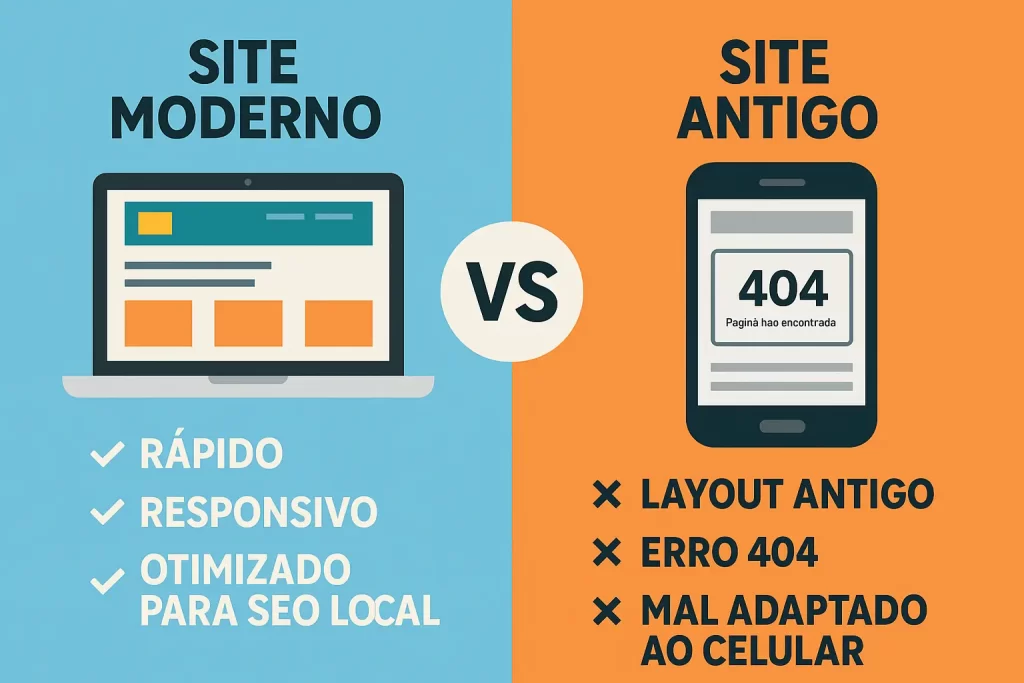Por que sua empresa não aparece no Google? - Renoma Digital Comparação entre site otimizado e site desatualizado