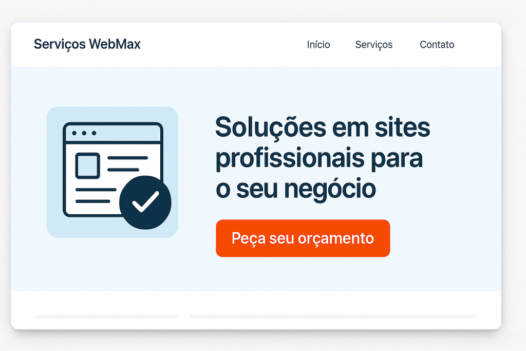 Site profissional para gerar vendas: checklist com 10 itens que não podem faltar em 2025 - Renoma Digital layout de site profissional para gerar vendas com botão CTA Peça seu orçamento em destaque e textos em português