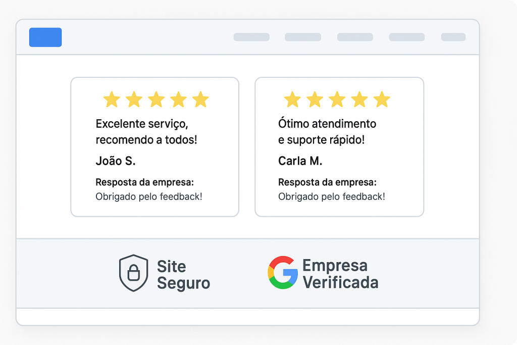Site profissional para gerar vendas: checklist com 10 itens que não podem faltar em 2025 - Renoma Digital rodapé de site profissional para gerar vendas com depoimentos, respostas da empresa e selos de confiança
