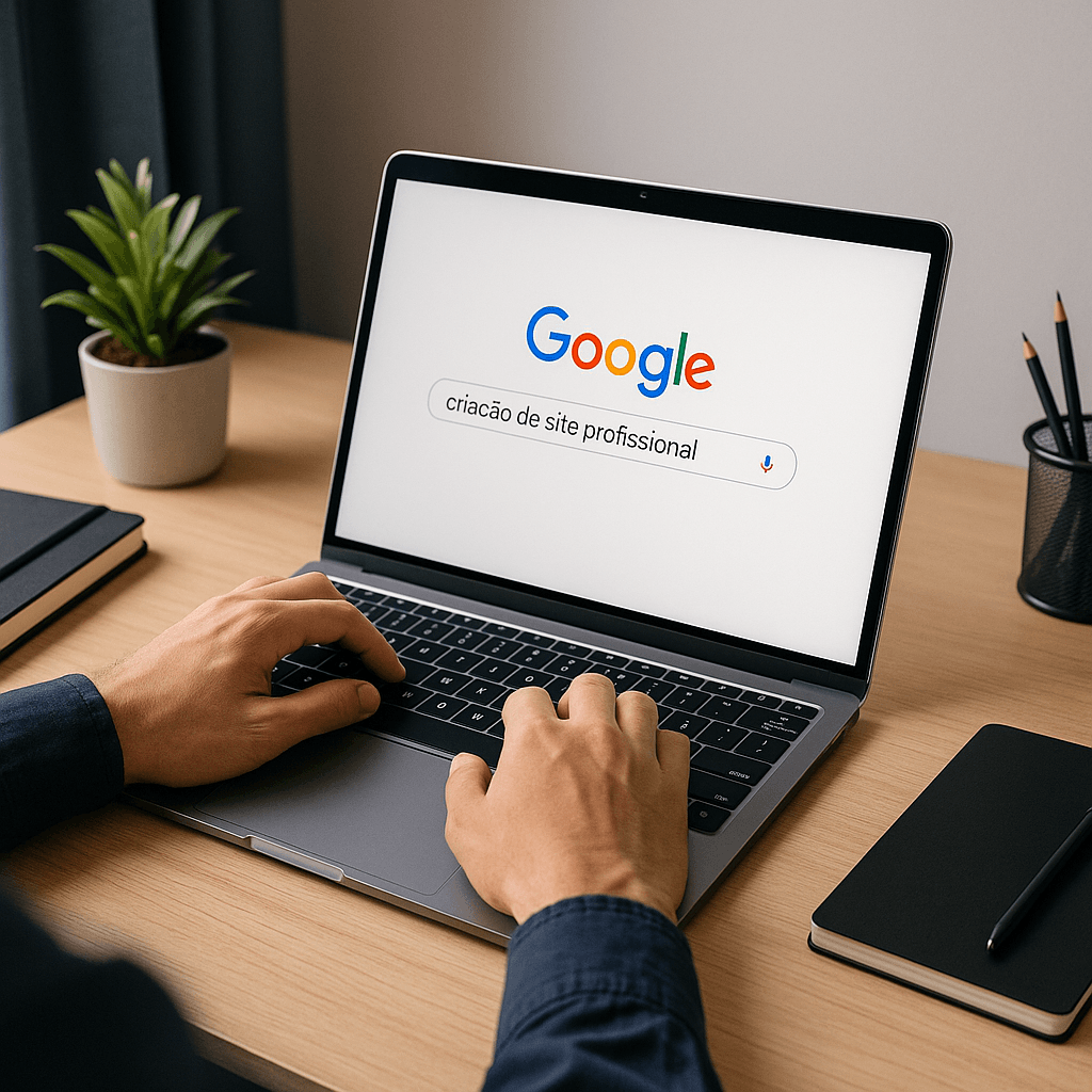 Criação de site profissional com SEO: o que sua empresa precisa saber antes de contratar - Renoma Digital O momento exato em que um potencial cliente busca por "criação de site profissional" no Google.