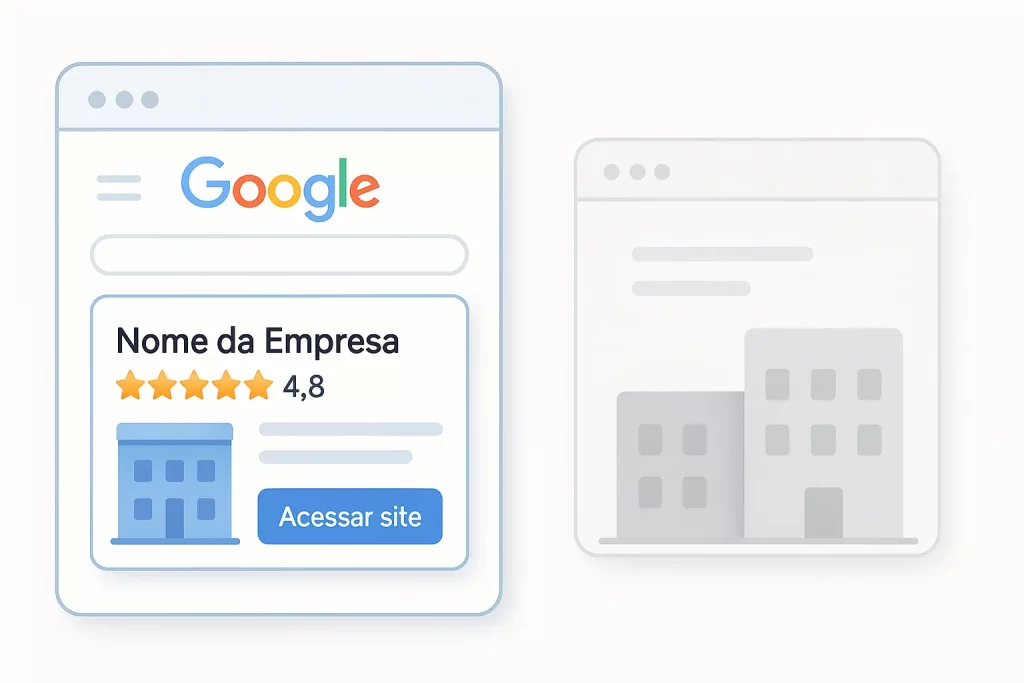 7 Sinais de Que Sua Empresa Precisa de um Site Profissional (Urgente!) - Renoma Digital comparação entre empresa com site e sem site no Google