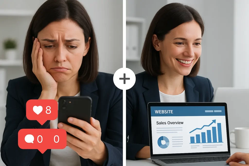 Precisa de um Site Para Converter? 5 Motivos Urgentes Que o Instagram Não Mostra - Renoma Digital comparação entre empresa com site e sem site no Google