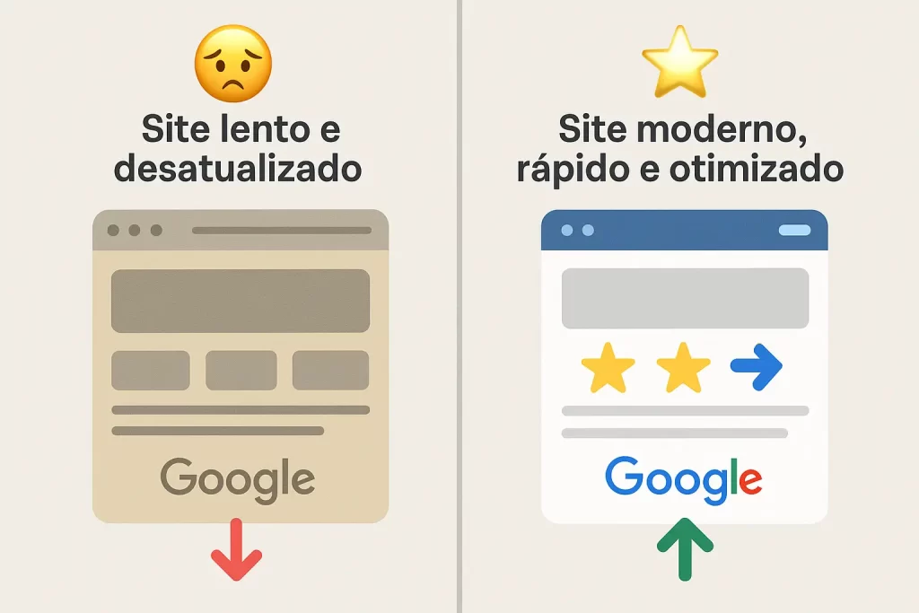 Empresa que Cria Sites Profissionais com Foco em SEO: 7 Motivos para Investir - Renoma Digital comparação entre site não otimizado e site profissional com foco em SEO
