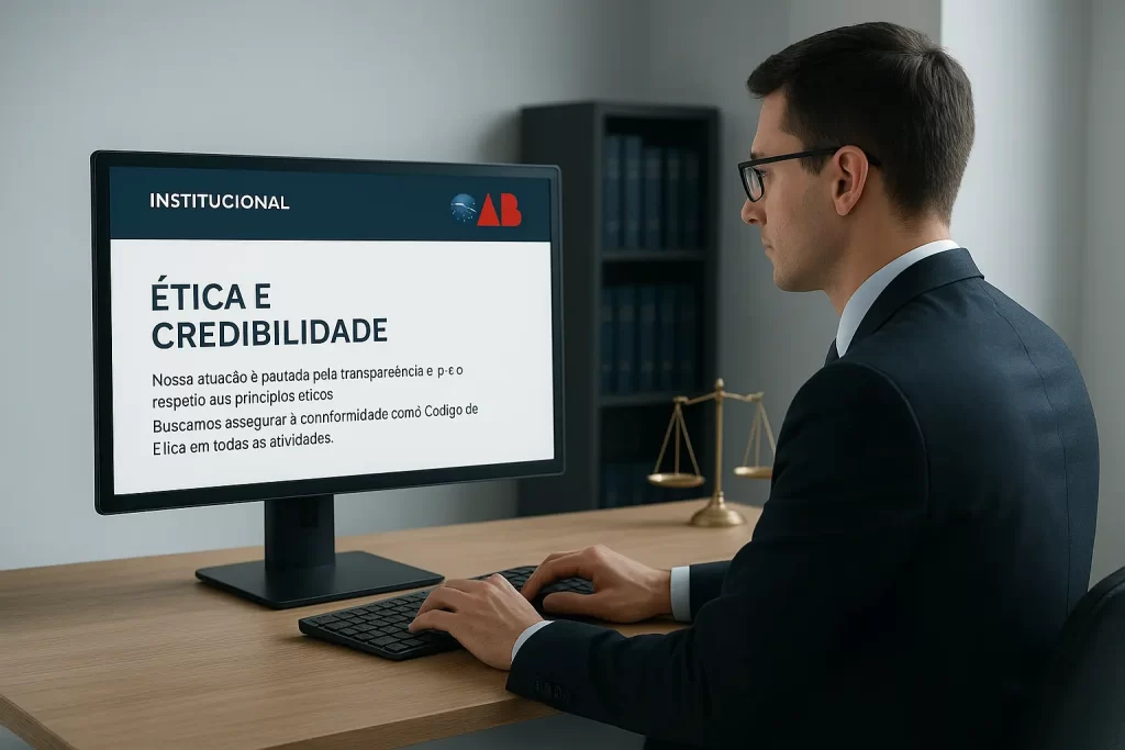 Site para advogados: por que ter um site profissional em 2025 - Renoma Digital Advogado acessando site para advogados com foco em ética e conformidade com o Código de Ética da OAB